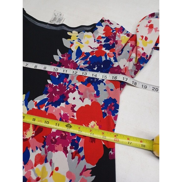 Maggy L Womens Dress Black Pink Floral Long Sleeve Sheath Tunic Sz 4 - Picture 7 of 8